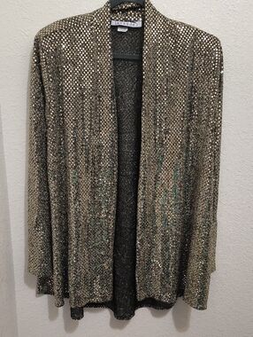 Lavande XL Sequence-Metallic-Shimmer Open-Front Women's Cardigan - Gold